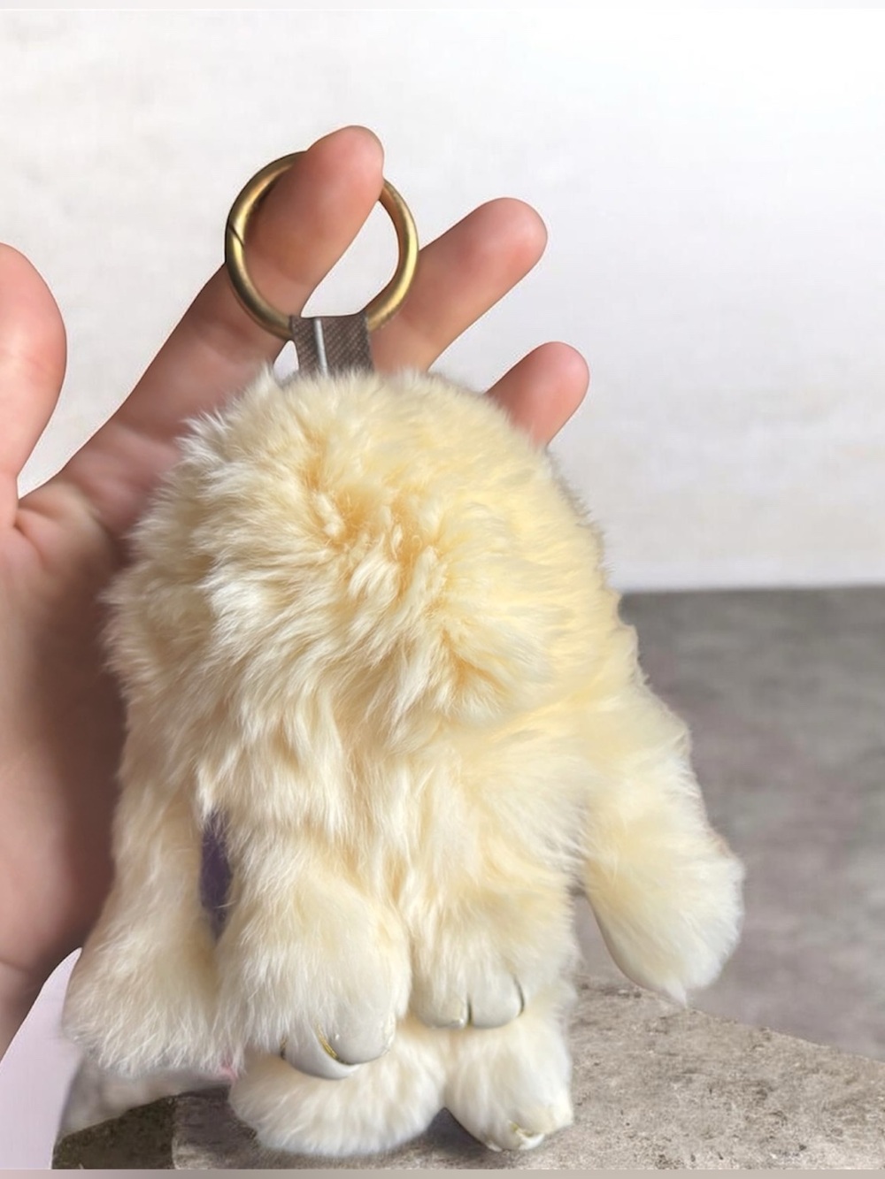 Ultra-Soft Fluffy Bunny Plush Keychain & Bag Charm – Cream/Butter